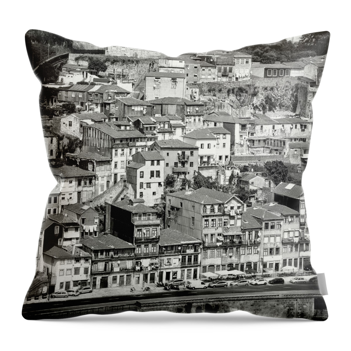 Porto Throw Pillow featuring the photograph A Portrait of Porto Black and White by Carol Japp