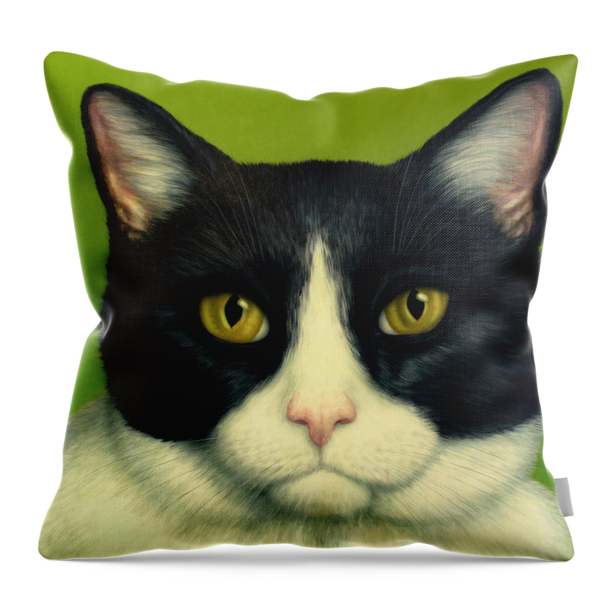 Serious Throw Pillow featuring the painting A Serious Cat by James W Johnson