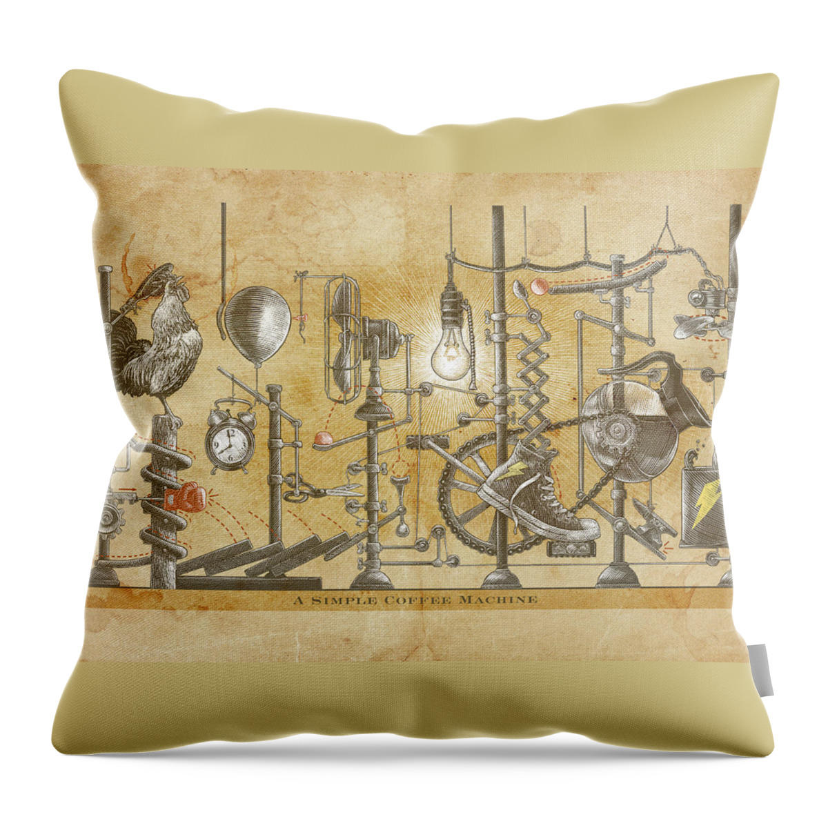 Color Scratchboard Throw Pillow featuring the drawing A Simple Coffee Machine by Clint Hansen
