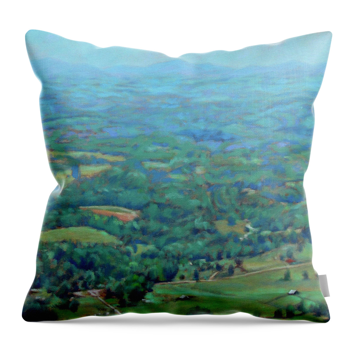 Roanoke Mountain Throw Pillow featuring the painting A Slow Summer's Day- View from Roanoke Mountain by Bonnie Mason
