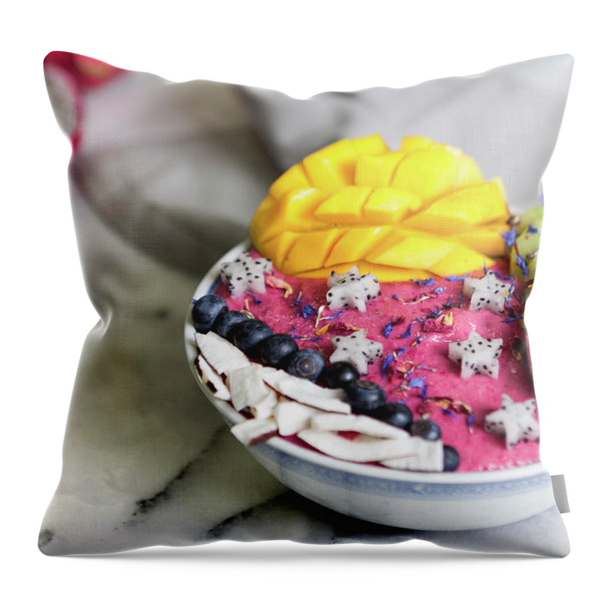 Ip_12409020 Throw Pillow featuring the photograph A Smoothie Bowl With Exotic Fruit by Jalag / Intosite Kitchengirls