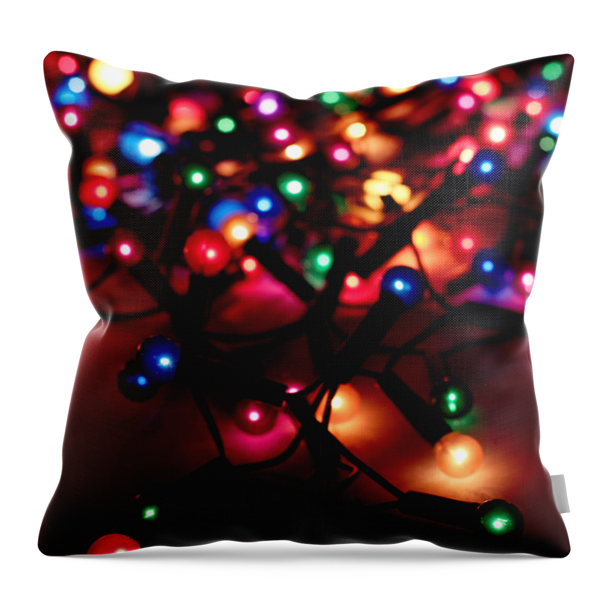 Holiday Throw Pillow featuring the photograph A String Of Christmas Lights Out For by Fizia