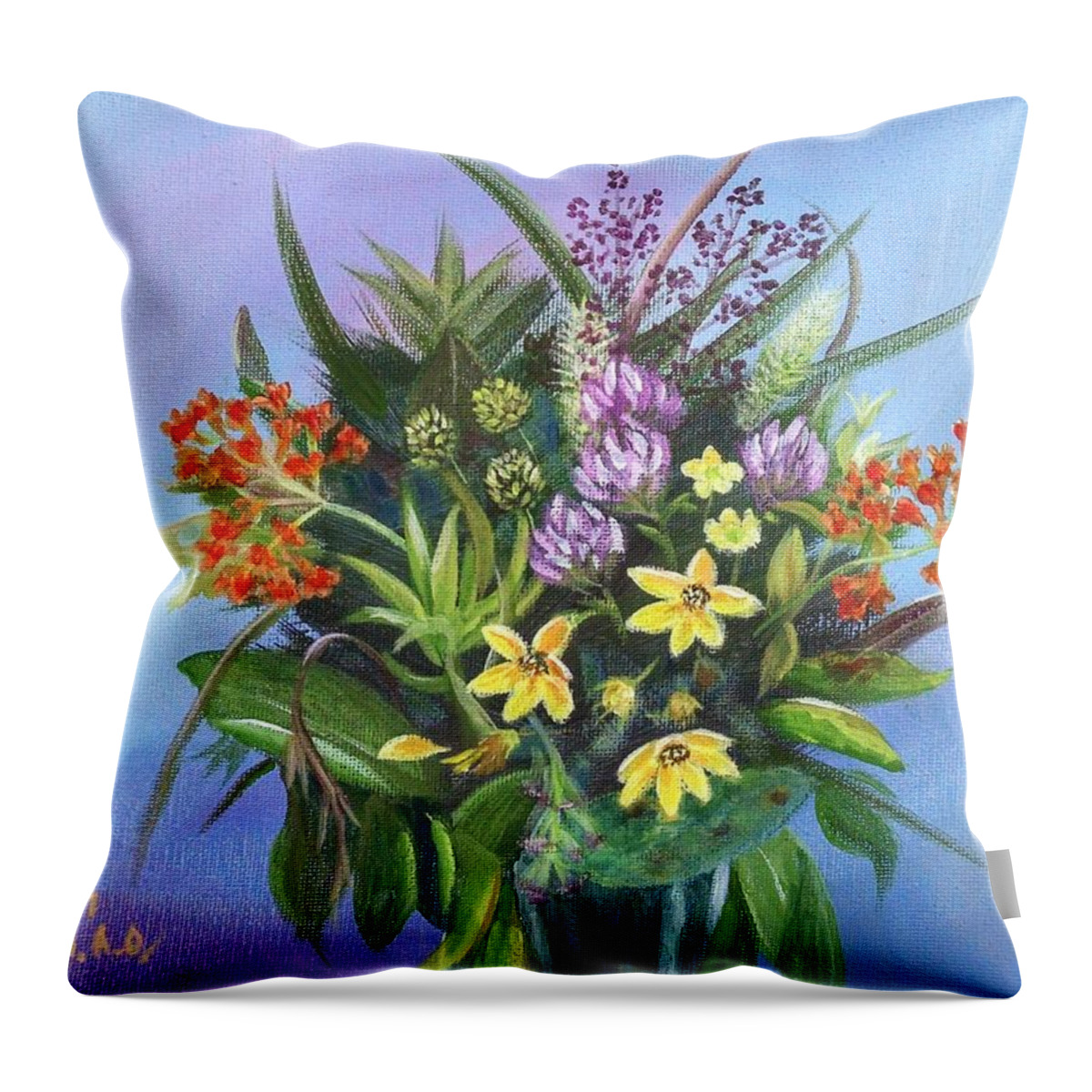 Wildflowers Throw Pillow featuring the painting A wild bunch 2 by Helian Cornwell