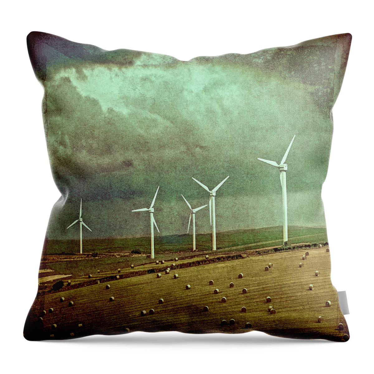 Tranquility Throw Pillow featuring the photograph A Wind Farm In Cornwall, England by Doug Armand