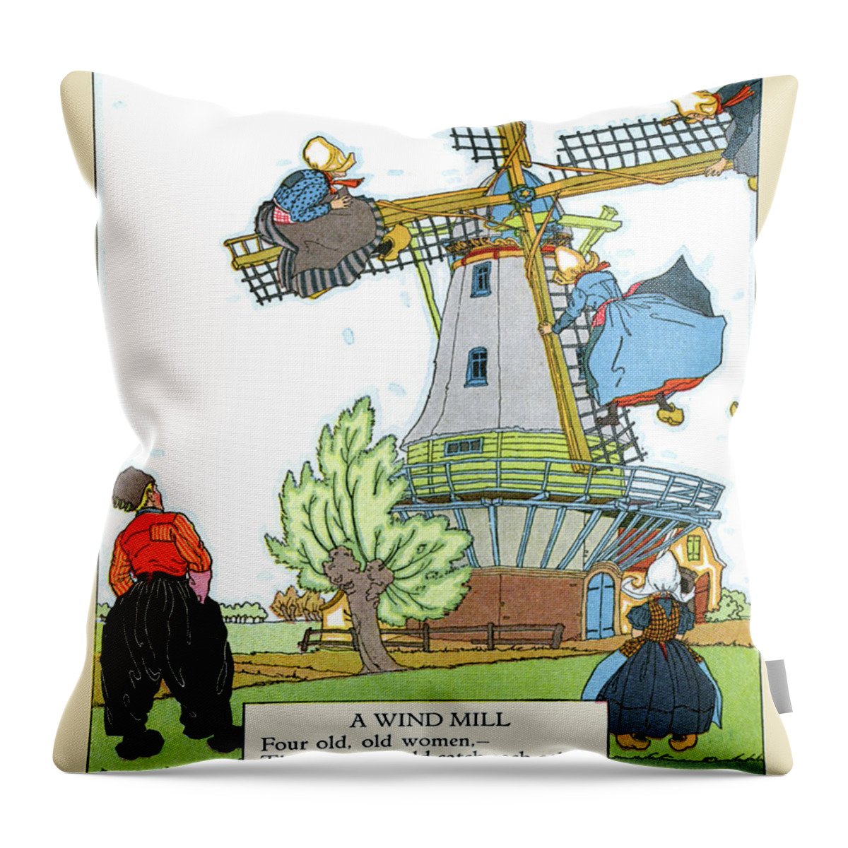 Windmill Throw Pillow featuring the painting A Windmill by Maud & Miska Petersham