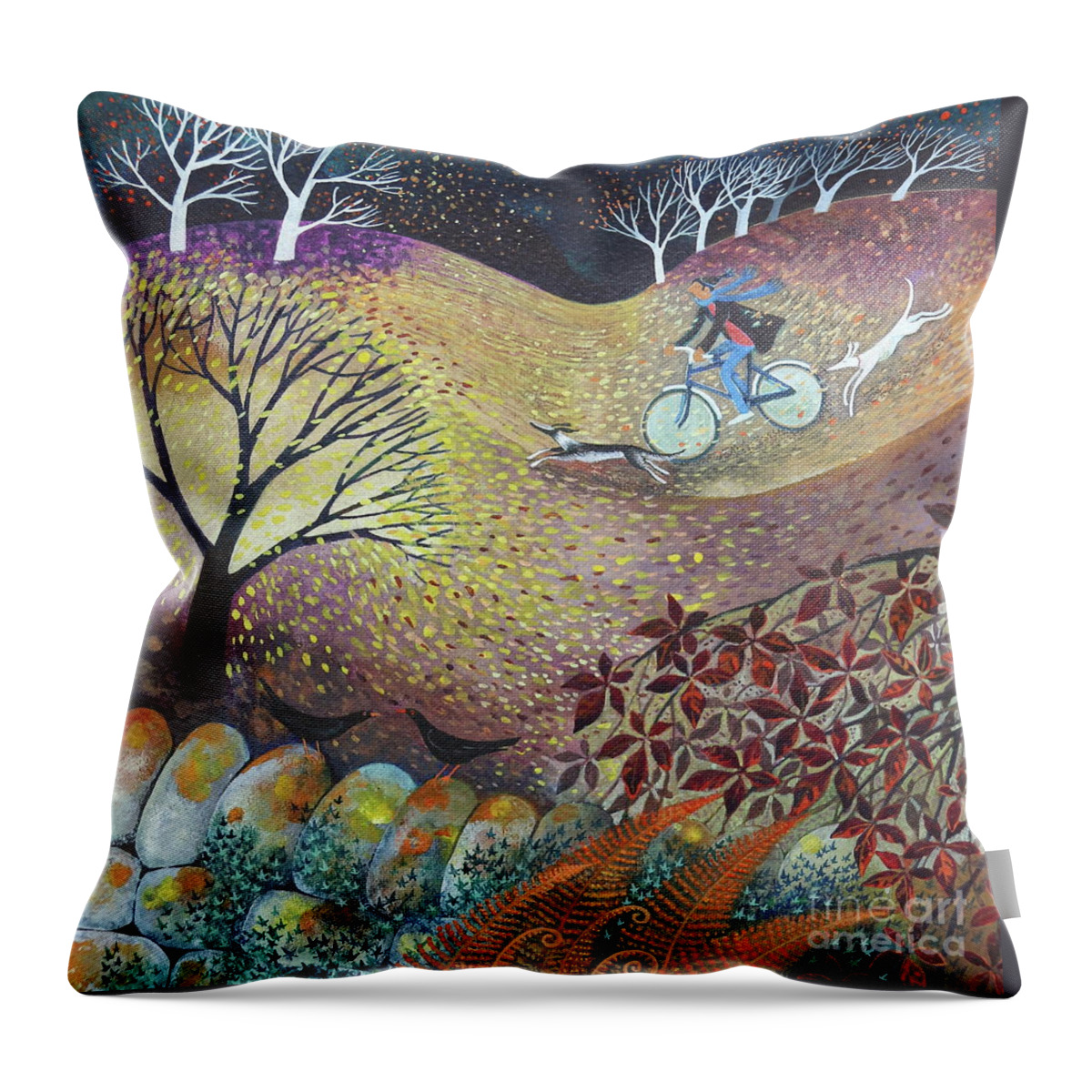 Wind Throw Pillow featuring the painting A windy day by Lisa Graa Jensen