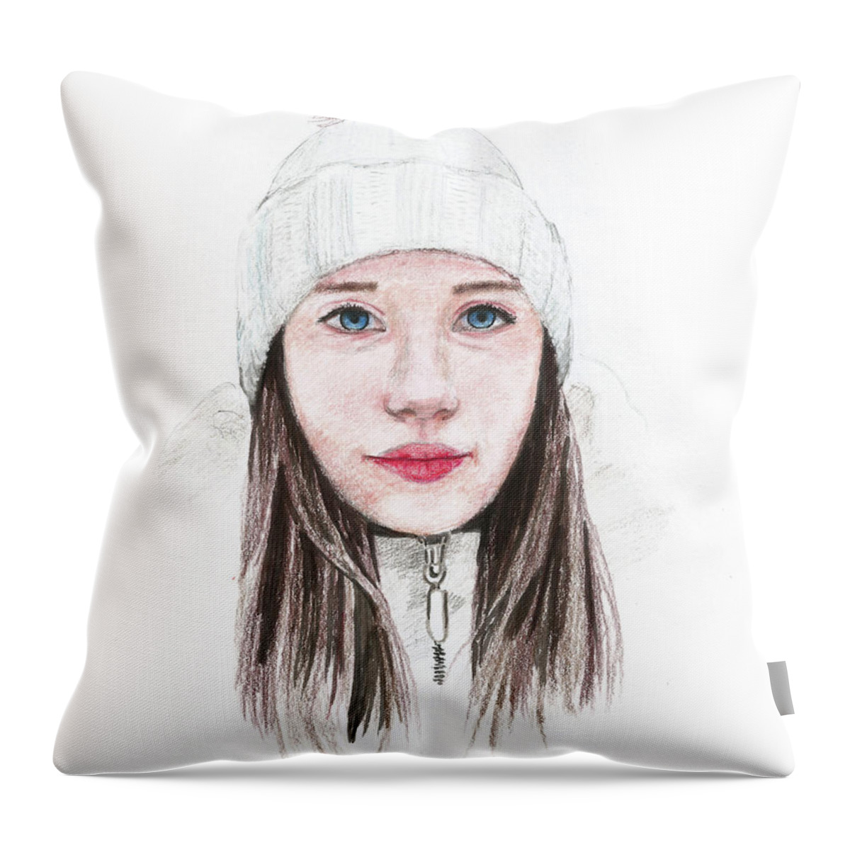 Winter Throw Pillow featuring the drawing A Winter Girl by Masha Batkova