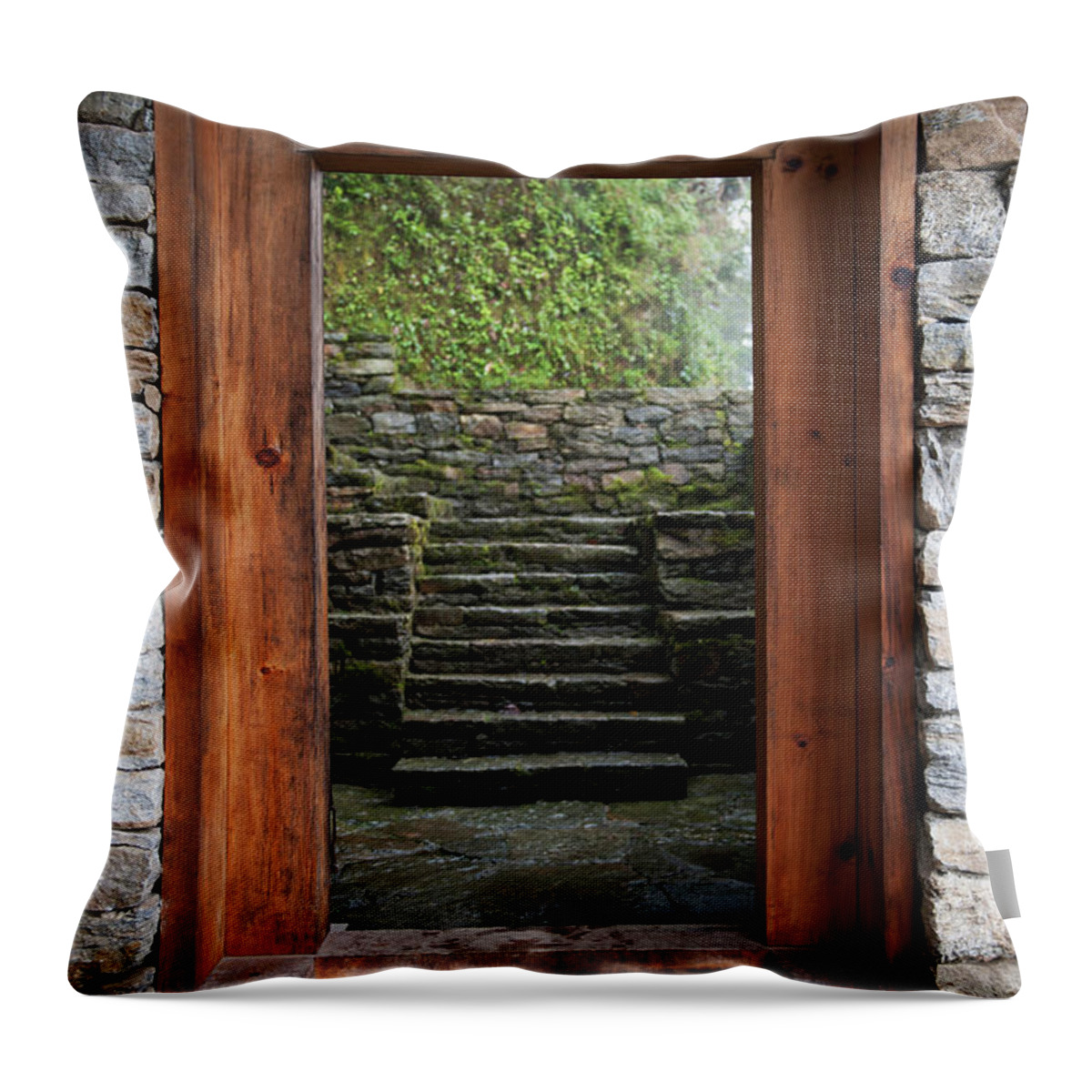 Steps Throw Pillow featuring the photograph A Wooden Doorway In Trongsa Museum by Design Pics / Keith Levit