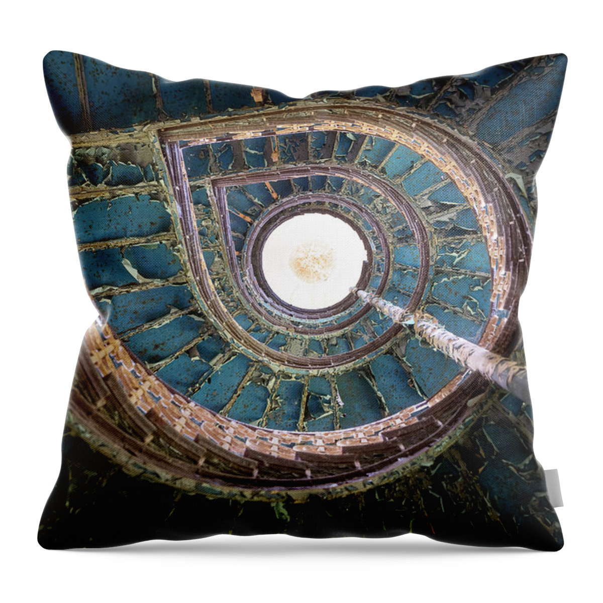 Urban Throw Pillow featuring the photograph Abandoned Blue Stairs by Roman Robroek