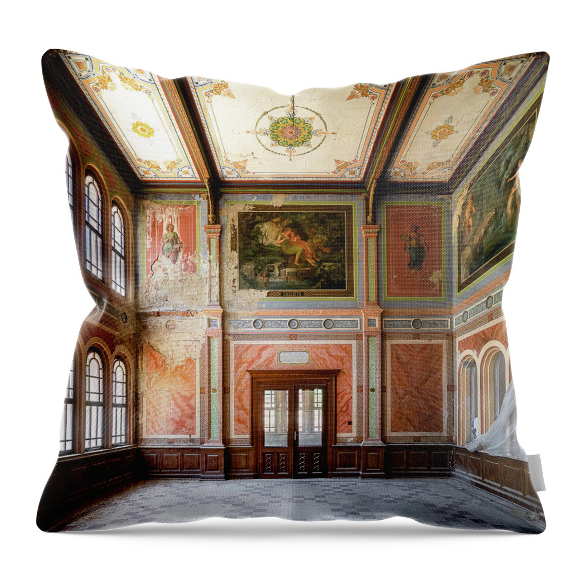 Urban Throw Pillow featuring the photograph Abandoned Casino in Decay by Roman Robroek