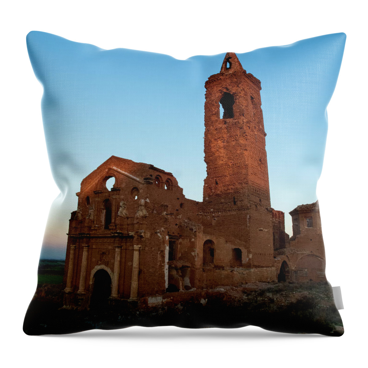 Grass Throw Pillow featuring the photograph Abandoned Catholic Church At Sunset by By Paco Calvino (barcelona, Spain)