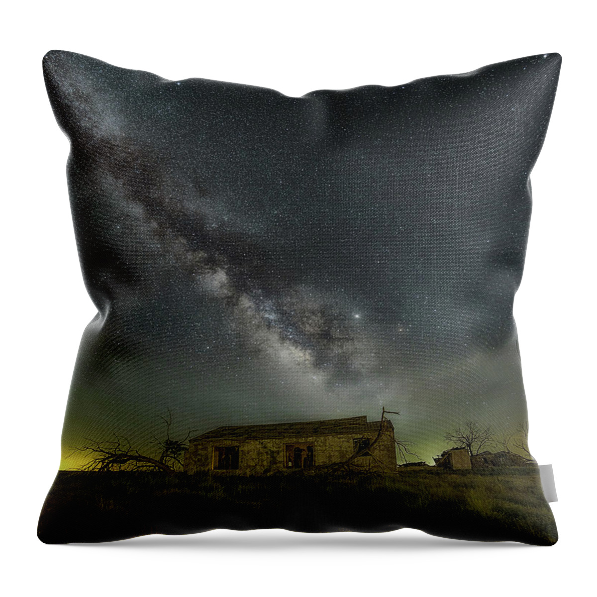 Milky Way Throw Pillow featuring the photograph Abandoned Under the Stars by James Clinich