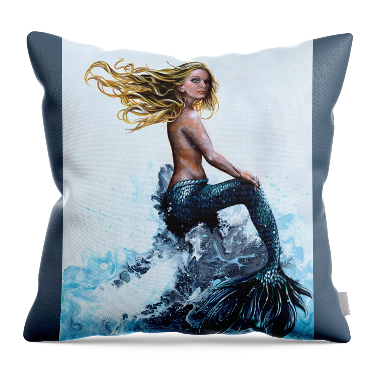 Mermaid Throw Pillow featuring the painting Above a Stormy Sea by Joan Garcia