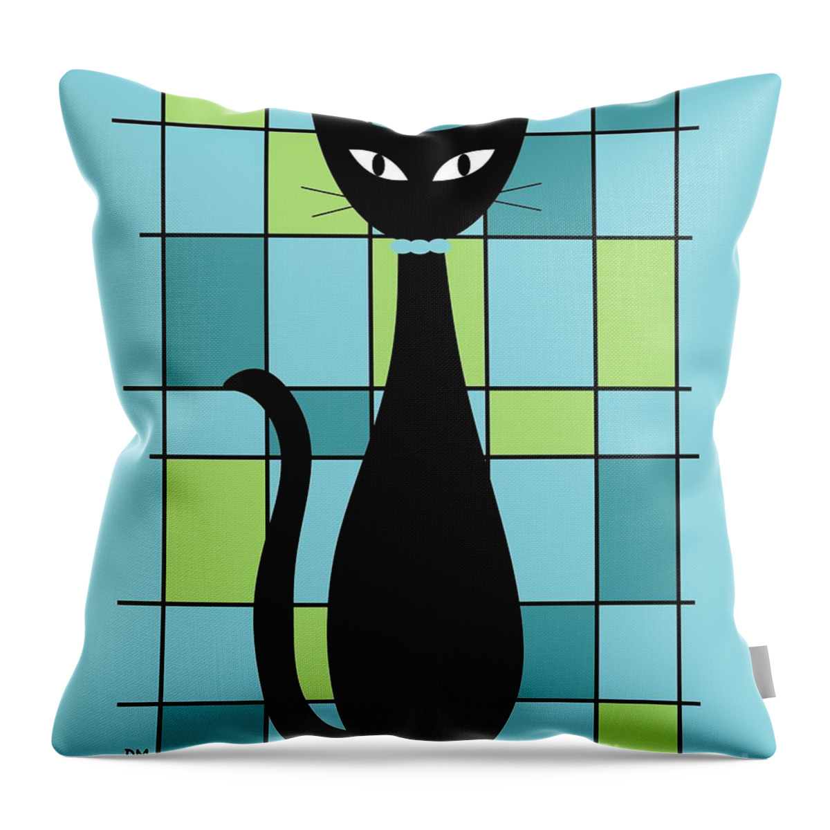  Throw Pillow featuring the digital art Abstract Cat in Light Blue by Donna Mibus