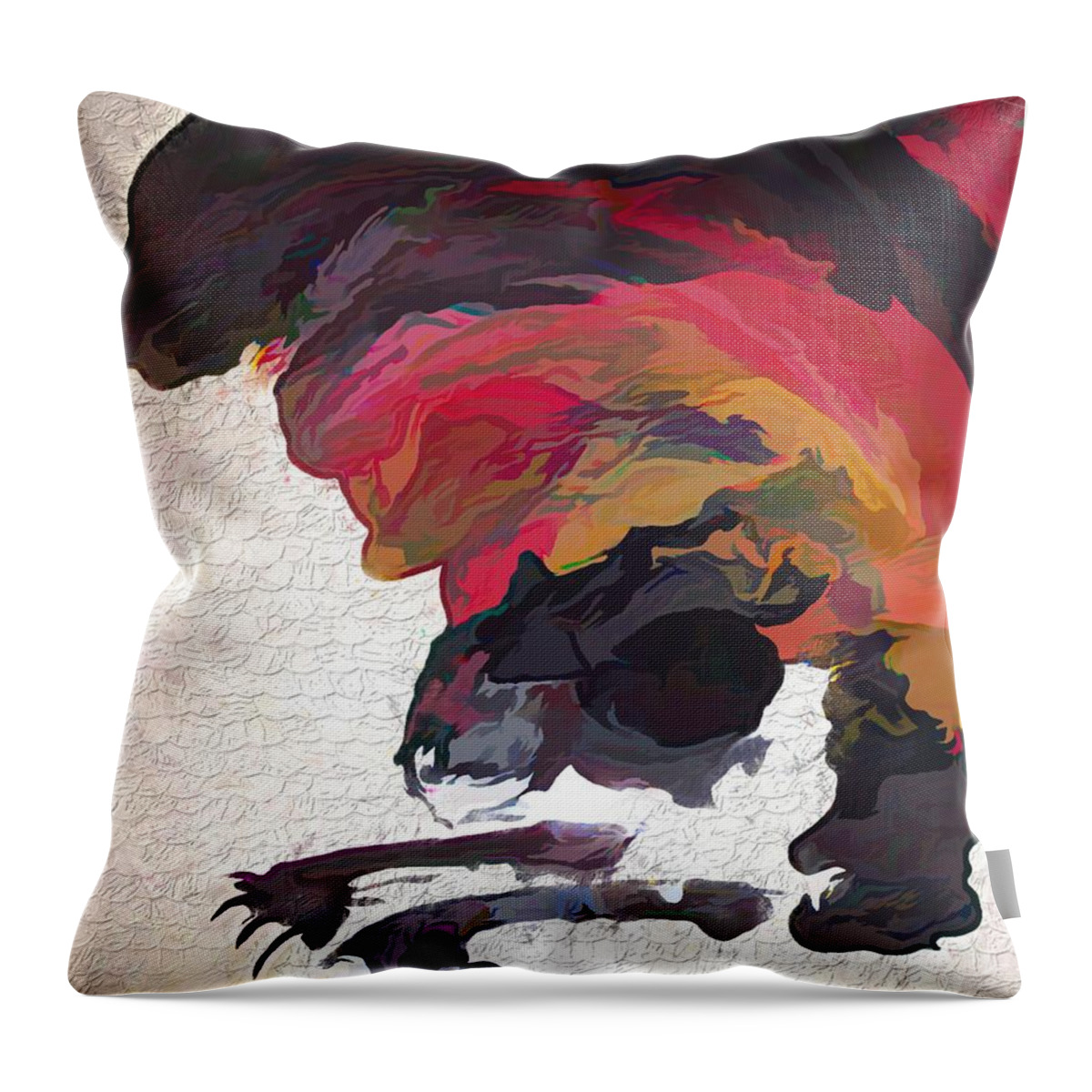 Modern Abstract Throw Pillow featuring the painting Abstract Ink Blot Cats by Joan Stratton