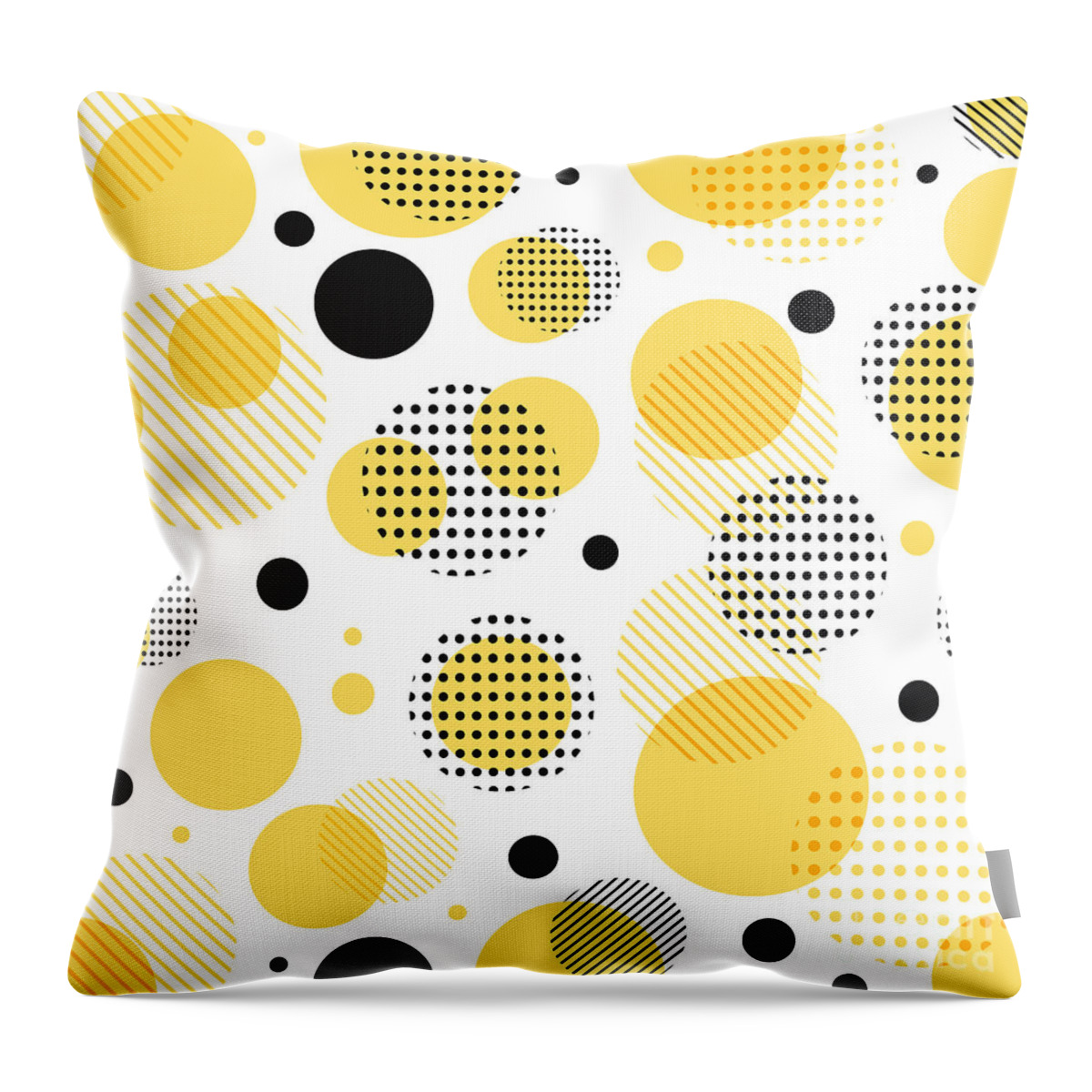 Hipster Throw Pillow featuring the digital art Abstract Modern Yellow, Black Dots by Phochi