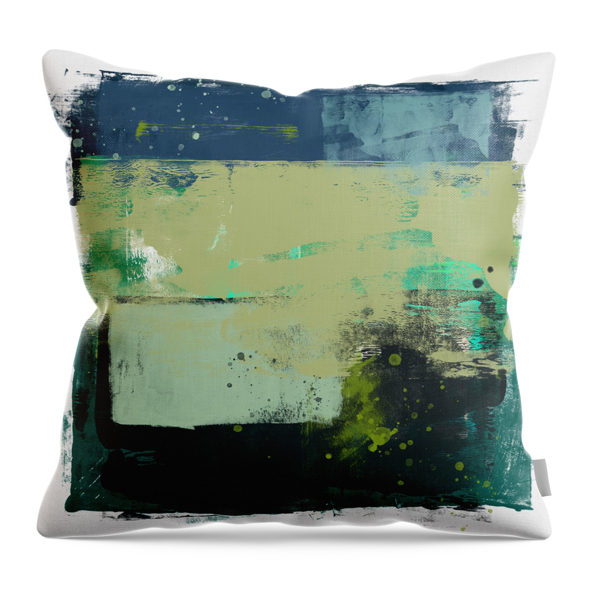 Abstract Throw Pillow featuring the painting Abstract Moss Green and Blue Study by Naxart Studio