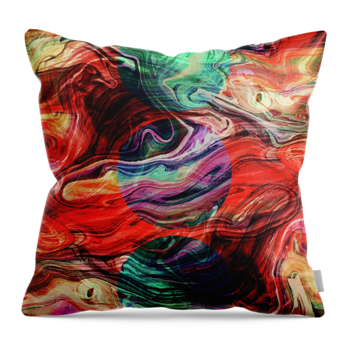 Abstract Throw Pillow featuring the mixed media Abstract Painting - Fluid Painting 01 - Red, Blue, Orange, Green - Modern Abstract Painting - Flow by Studio Grafiikka