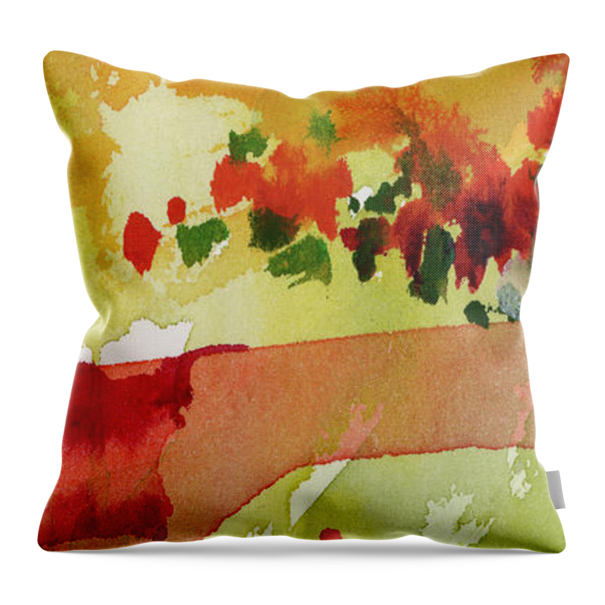 Res Poppies Throw Pillow featuring the painting Abstract Red Poppies Panorama by Ginette Callaway