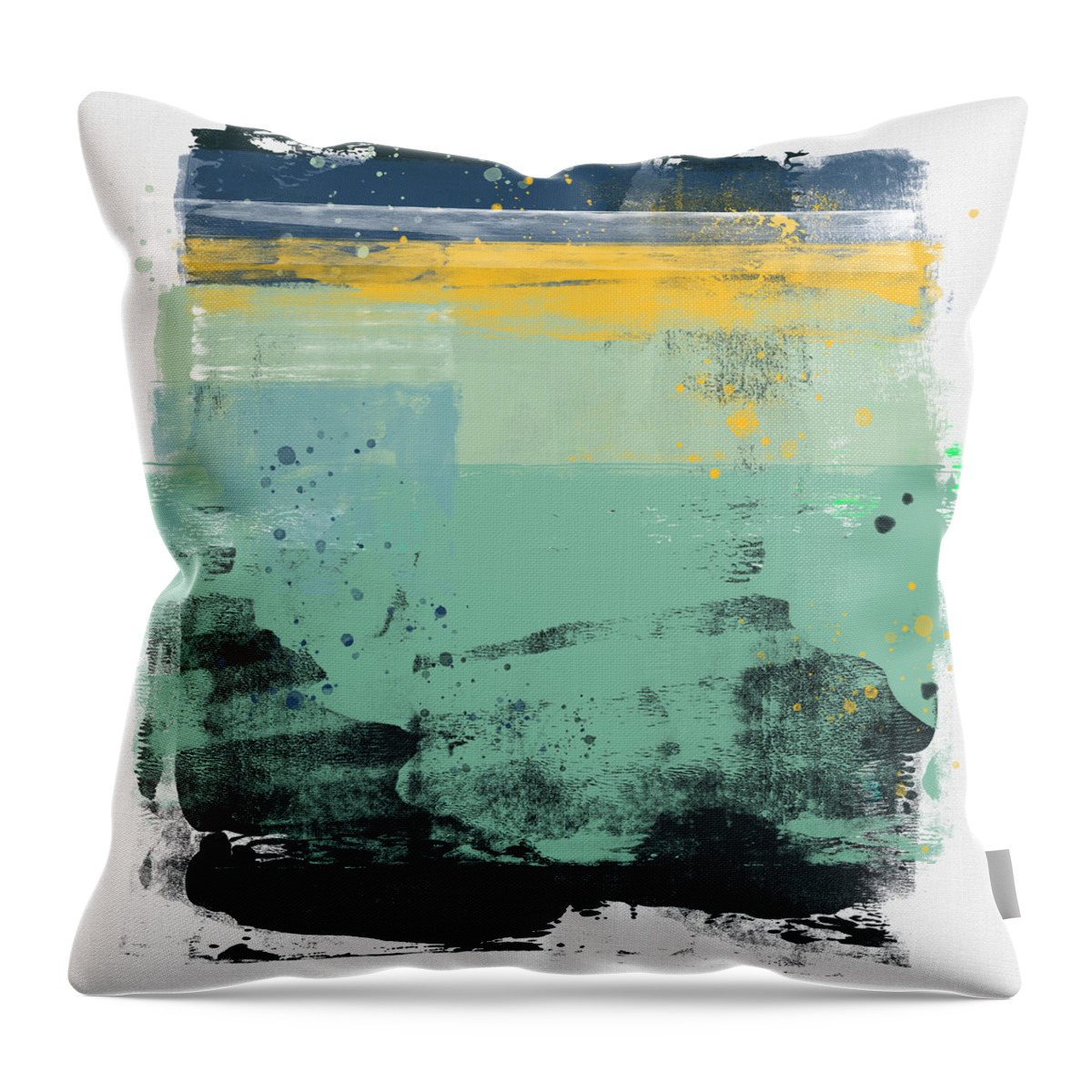 Abstract Throw Pillow featuring the painting Abstract Sage Green and Yellow Study by Naxart Studio