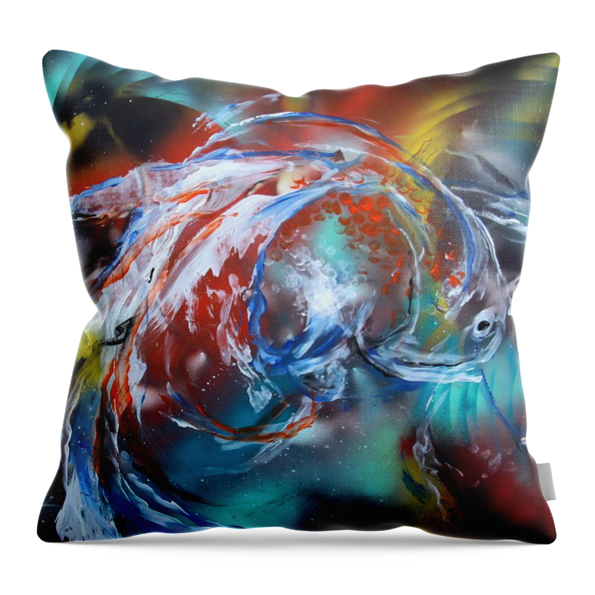 Fish Throw Pillow featuring the painting Abstract White Tri Fantail Goldfish by J Vincent Scarpace