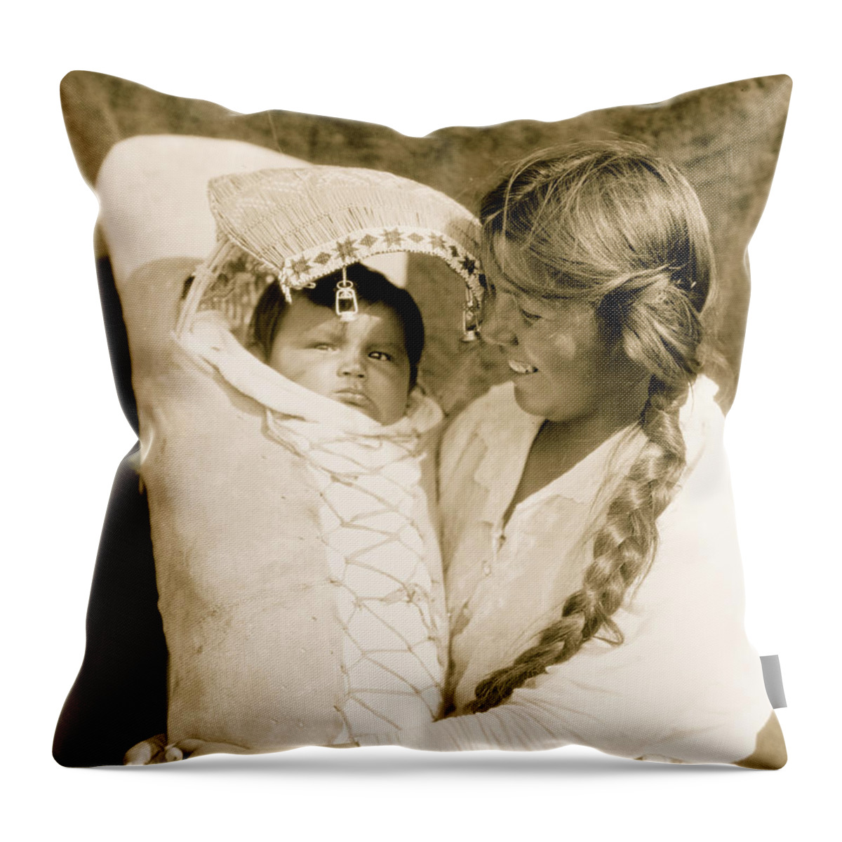 Indians Throw Pillow featuring the painting Achomawi mother and child by 