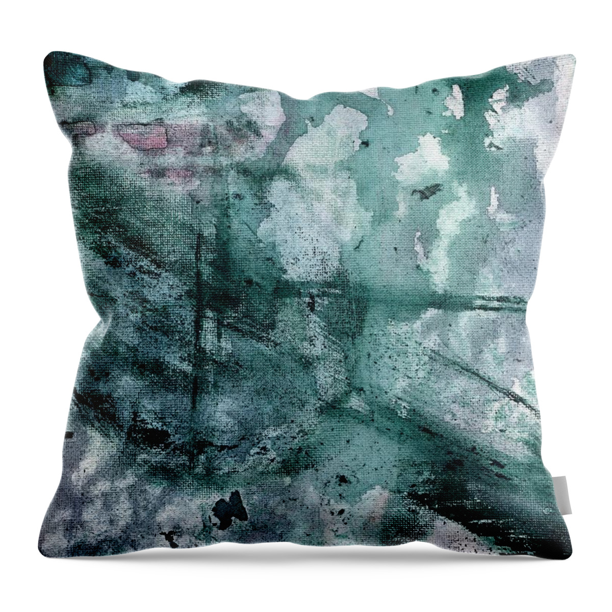 Acrylic Abstract Painting On Canvas Throw Pillow featuring the painting Acrylic Abstract Painting on canvas, Purple and Green Abstract 4 by Itsonlythemoon