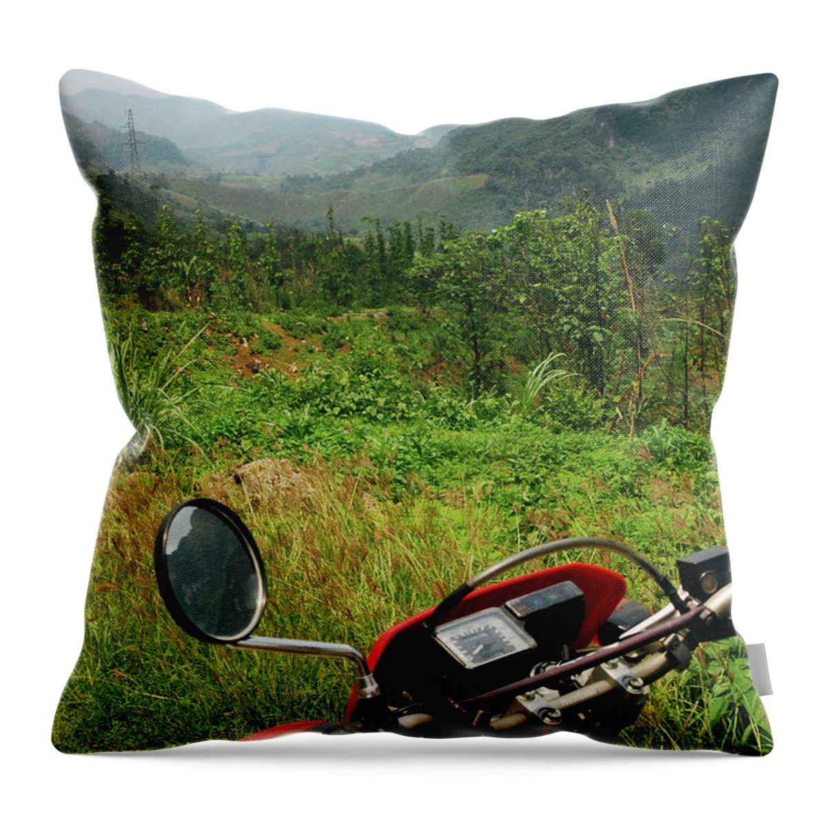 Southeast Asia Throw Pillow featuring the photograph Adventure Motorbike Trip Through by Thepurpledoor