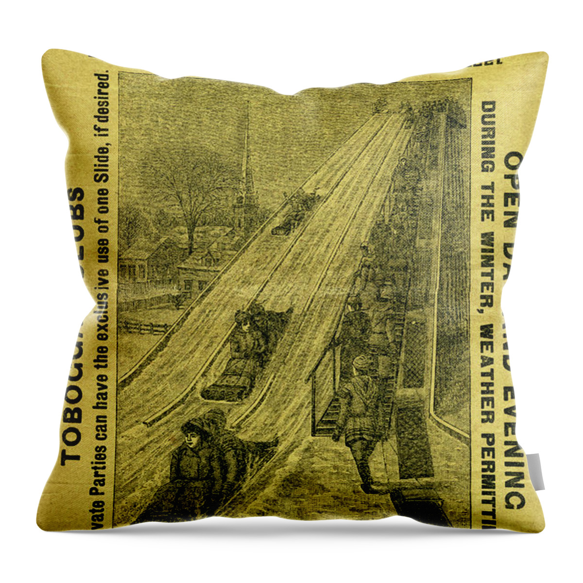 Toboggan Slide Throw Pillow featuring the mixed media Advertisement for The First Toboggan Slide in Philadelphia by A H Seaverns