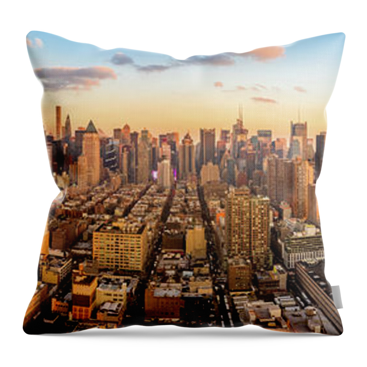 Aerial Throw Pillow featuring the photograph Aerial panorama of New York skyline by Mihai Andritoiu