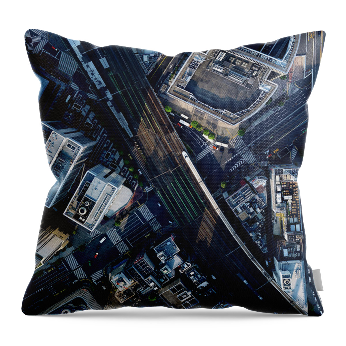 Railroad Track Throw Pillow featuring the photograph Aerial Photography Of Sukiyabashi by Michael H