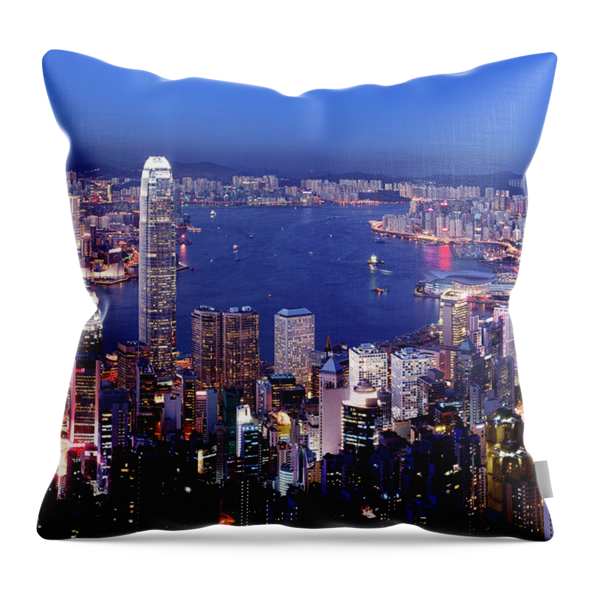 Chinese Culture Throw Pillow featuring the photograph Aerial View Of Hong Kong Victoria by Samxmeg