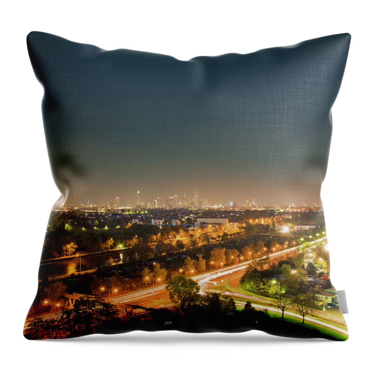 Blurred Motion Throw Pillow featuring the photograph Aerial View Of Streetlights In City by Manuel Sulzer