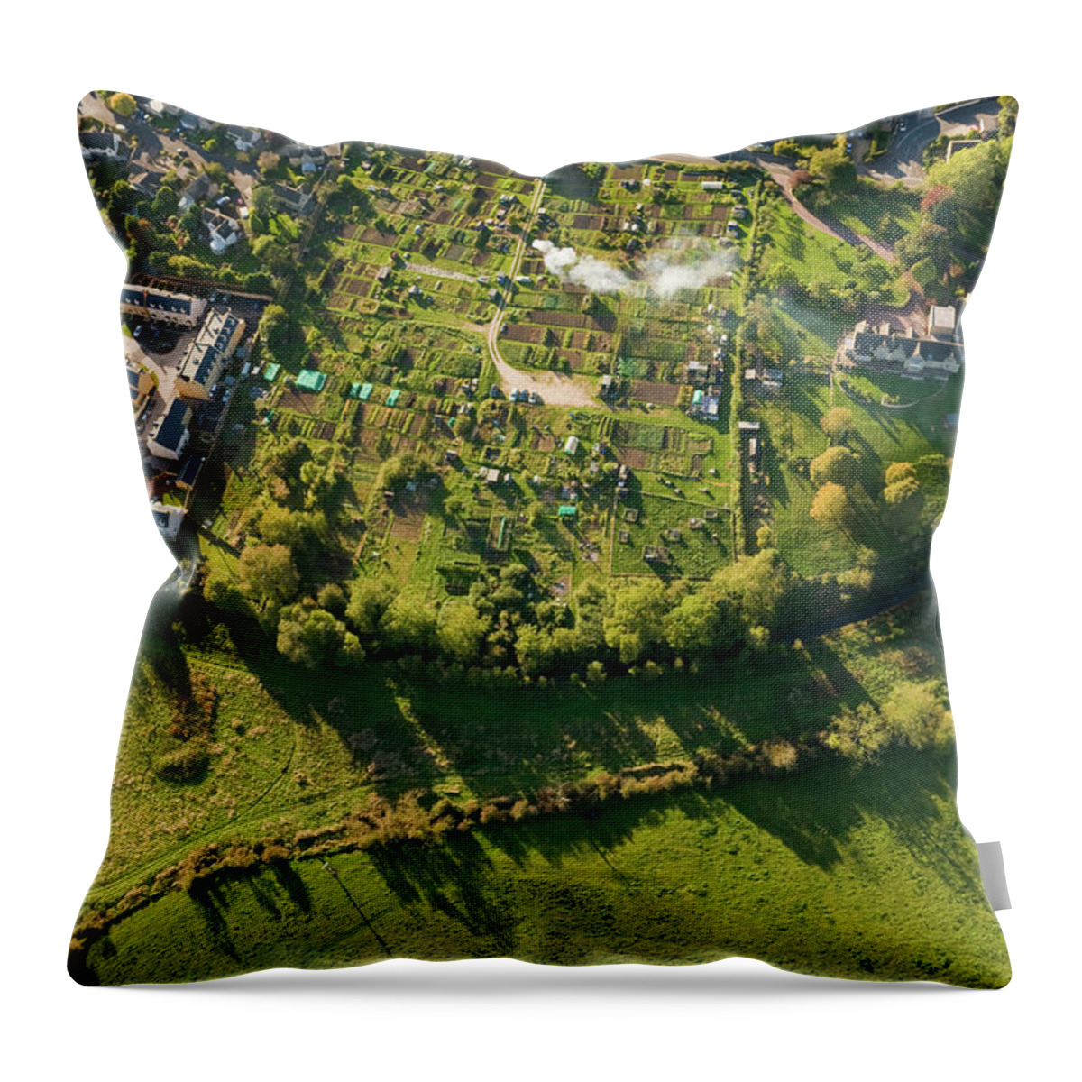 Shadow Throw Pillow featuring the photograph Aerial View Over Homes Gardens Summer by Fotovoyager
