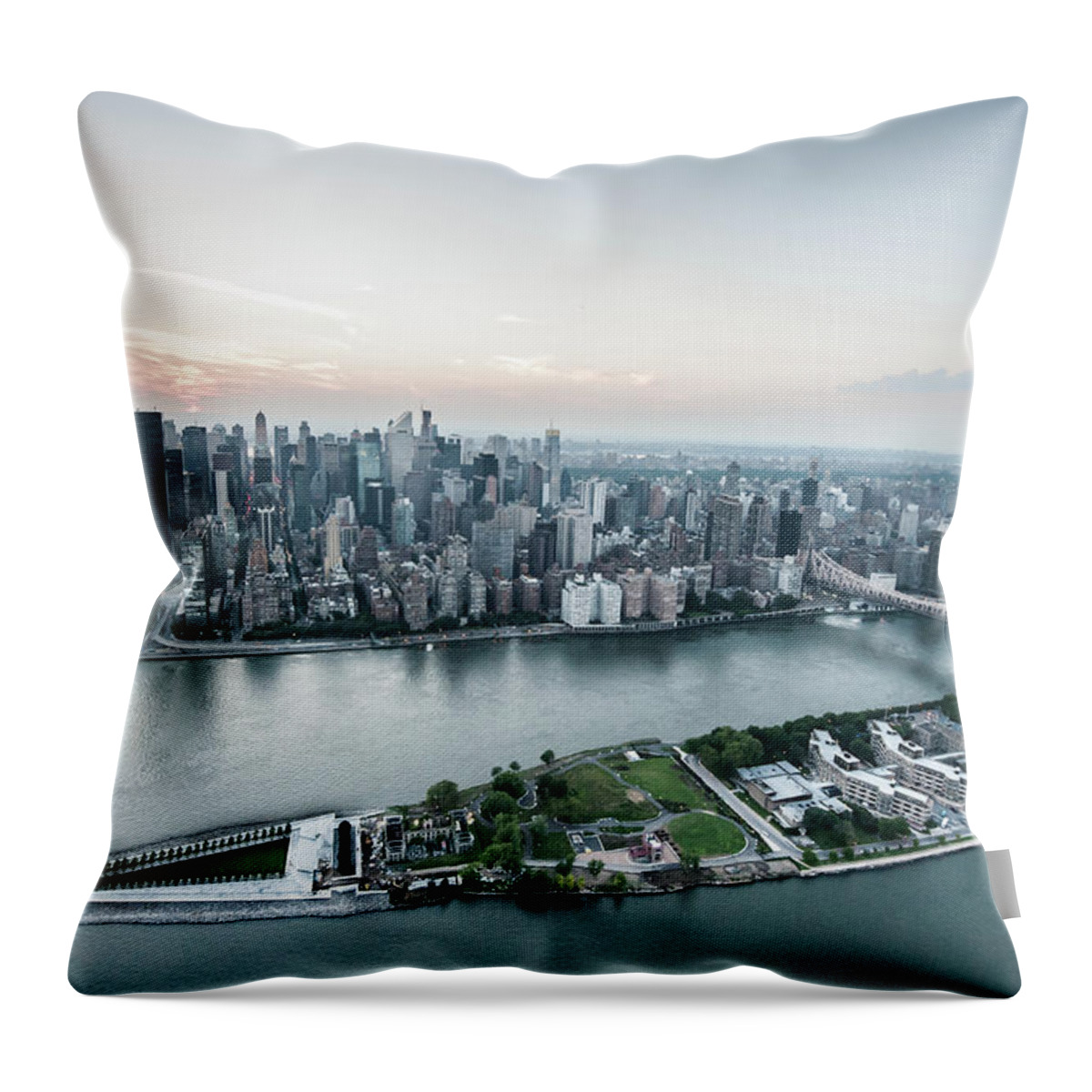 Tranquility Throw Pillow featuring the photograph Aerial View Roosevelt Island - Four by Keith Sherwood