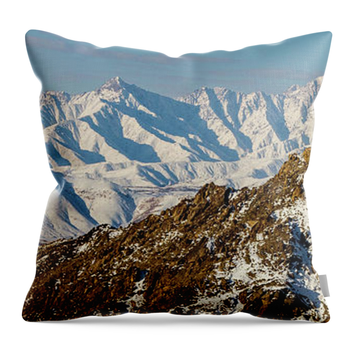 Aerial Photography Throw Pillow featuring the photograph Afghanistan Hindu Kush Snowy Peaks by SR Green