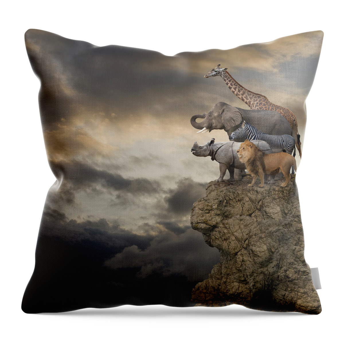 Risk Throw Pillow featuring the photograph African Animals On The Edge Of A Cliff by John Lund