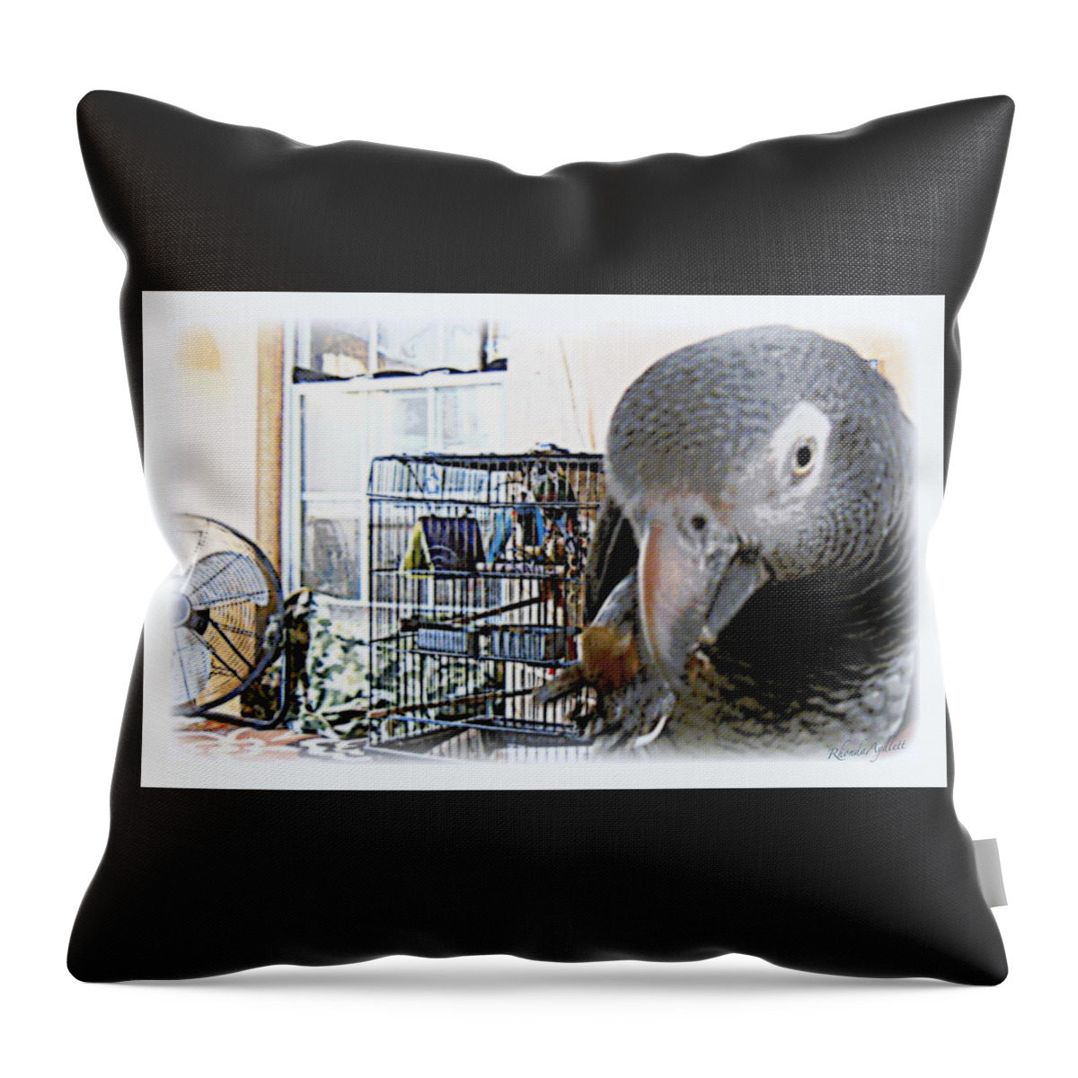 Parrot Throw Pillow featuring the mixed media African Gray Parrot by YoMamaBird Rhonda