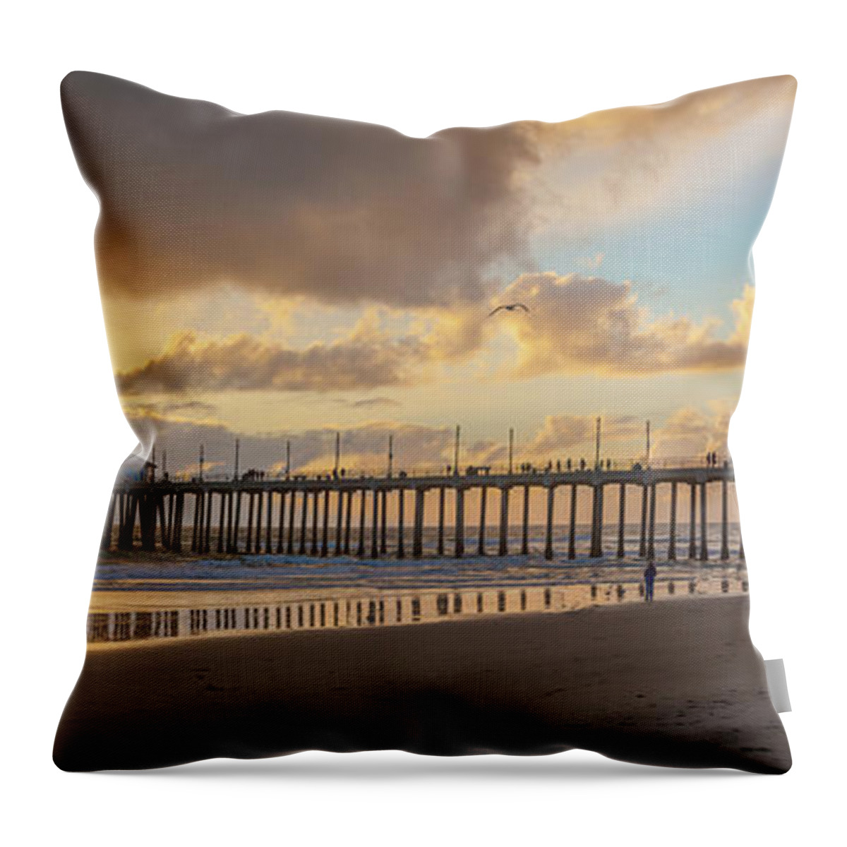 Huntington Beach Throw Pillow featuring the photograph After the Storm Huntington Beach by Cliff Wassmann