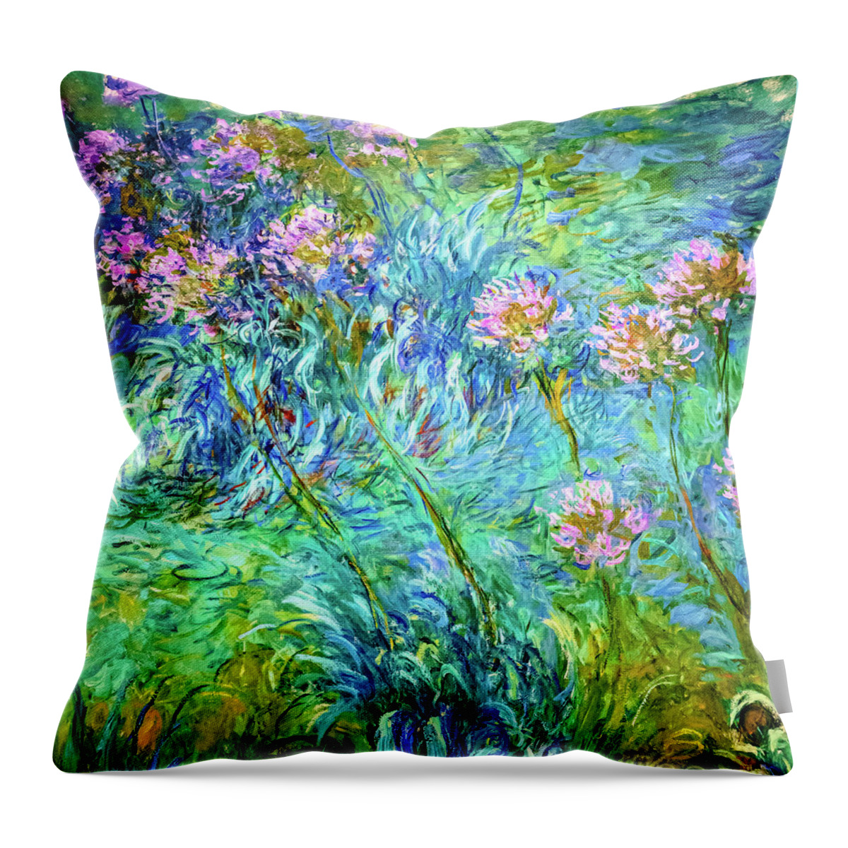 Agapanthus Throw Pillow featuring the painting Agapanthus by Monet by Claude Monet