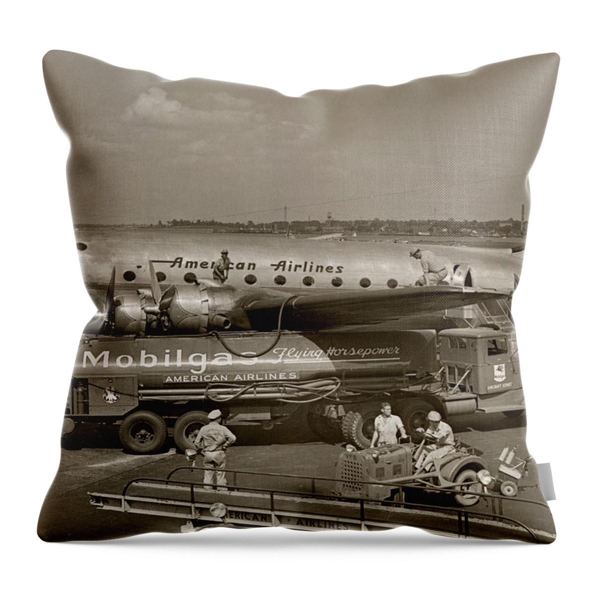 People Throw Pillow featuring the photograph Airplane Being Refueled On Ground by George Marks