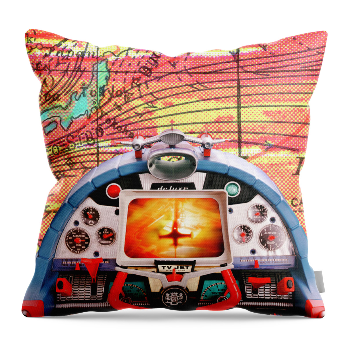 Air Travel Throw Pillow featuring the drawing Airplane Cockpit by CSA Images