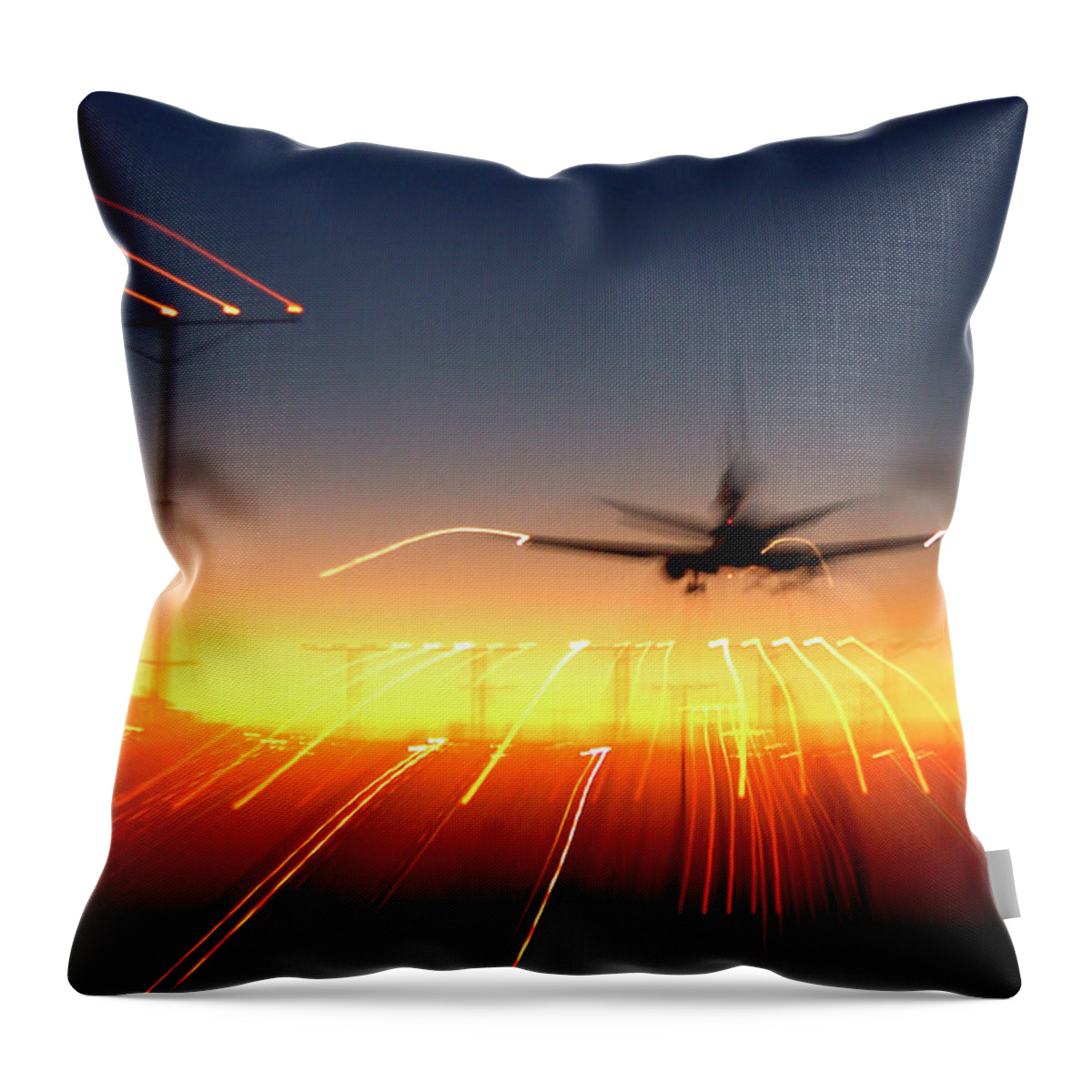 Wind Throw Pillow featuring the photograph Airplane Tarmac At Sunset by Mitch Diamond