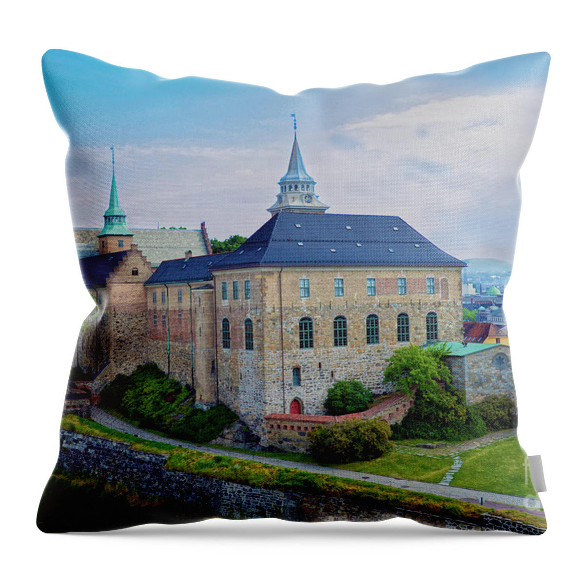 Akershus Fortress Throw Pillow featuring the photograph Akershus Fortress in Oslo by Catherine Sherman