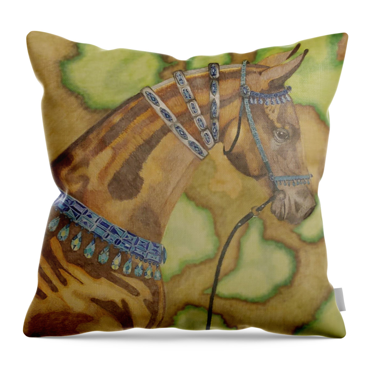 Akhal-teke Horse Throw Pillow featuring the drawing Akhal-Teke Sacred Horse of the Desert by Equus Artisan