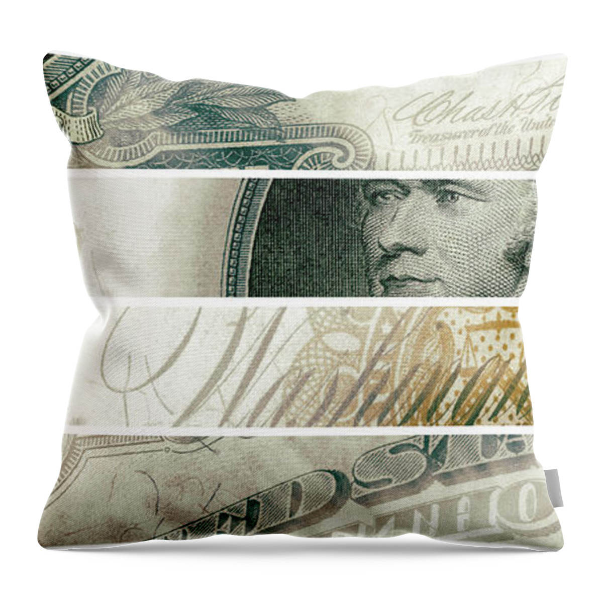Numismatic Throw Pillow featuring the digital art Alexander Hamilton 1907 American One Thousand Dollar Bill Currency Starburst Artwork by Shawn O'Brien