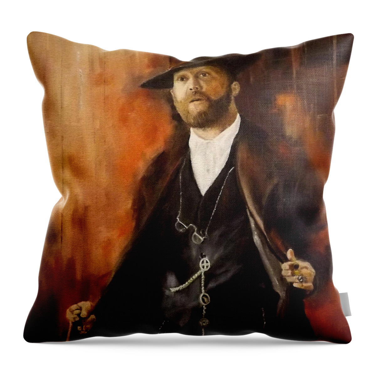 Peaky Blinders Throw Pillow featuring the painting Alfie by Barry BLAKE