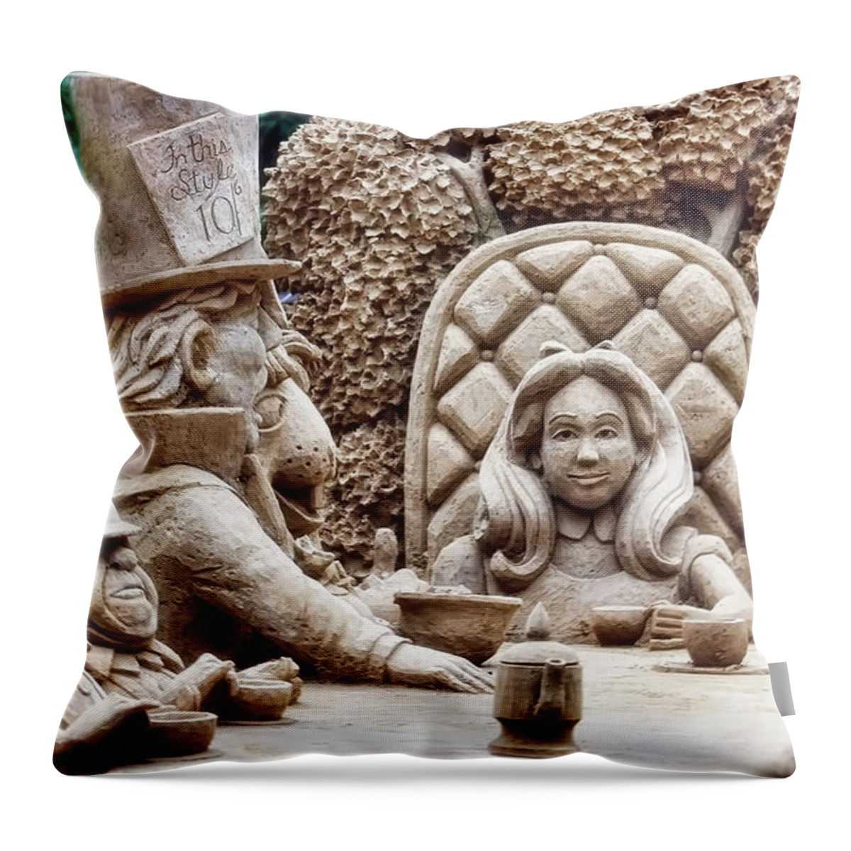 Sculpture Throw Pillow featuring the photograph Alice in Wonderland The Tea Party by Joan Bertucci