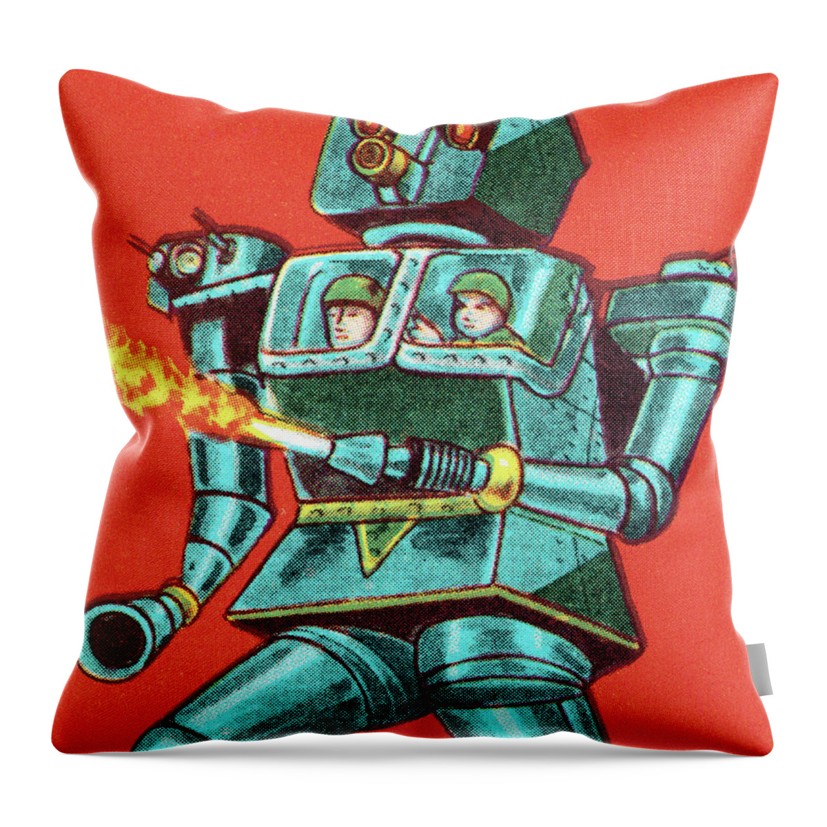 Ai Throw Pillow featuring the drawing Alien Robot Attack by CSA Images