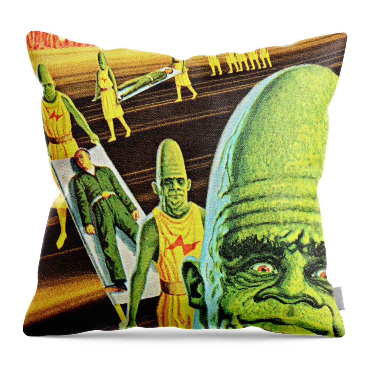 Abduction Throw Pillow featuring the drawing Aliens Taking a Human by CSA Images